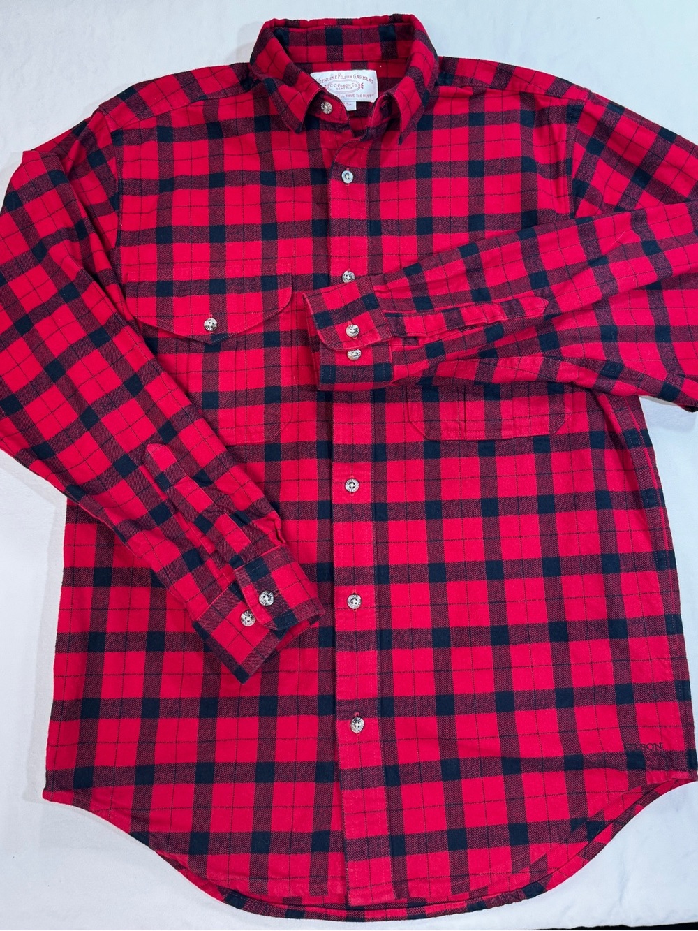 CC Filson Field Flannel Shirt Mens Small Red Black Buffalo Plaid Cotton Workwear